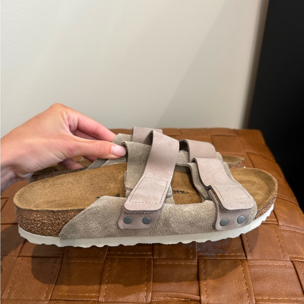 Beige Suede Double Strap Sandals